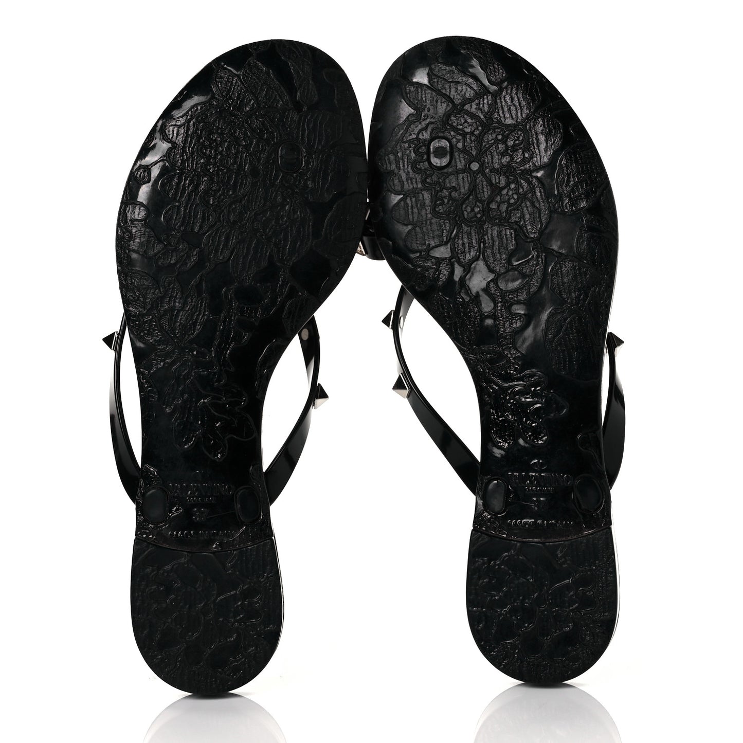 PVC Jelly Rockstud Bow Thong Sandals 37 Black