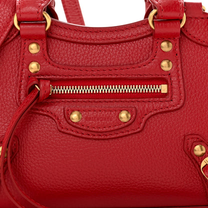 Balenciaga Grained Calfskin Neo Classic Gold Hardware Nano City Crossbody Medium Red 8 of 10