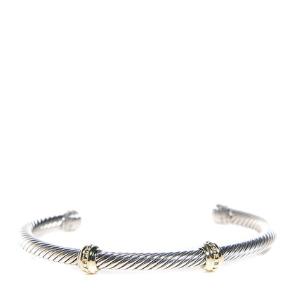 David Yurman Sterling Silver 14K Yellow Gold 5mm Cable Classics Two Station Bracelet 1 of 5