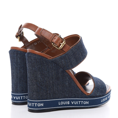 Louis Vuitton Denim Croisiere Wedge Sandals 39 Marine 4 of 11