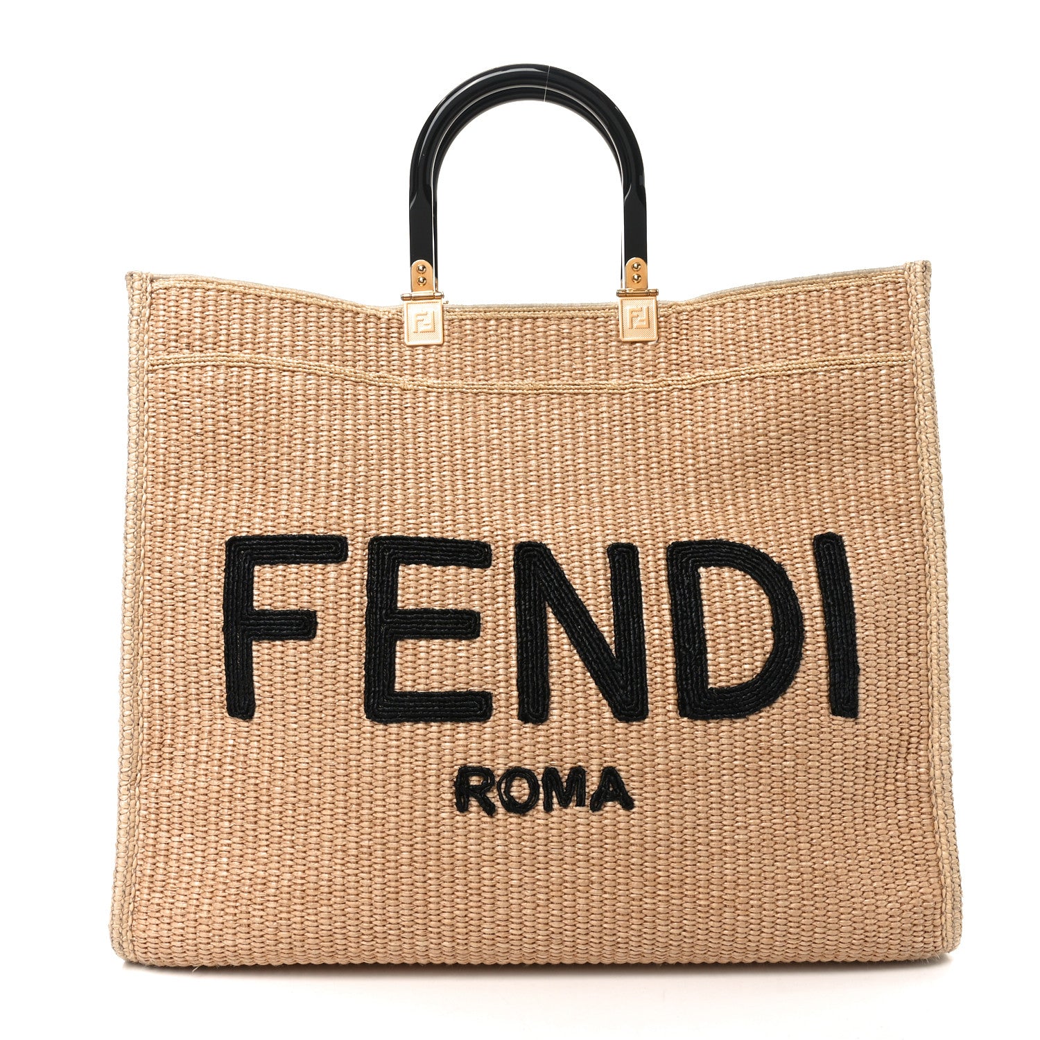 Fendi Straw Vitello King Plexiglass Woven Large Fendi Sunshine Shopper Tote Natural Black 1 of 10