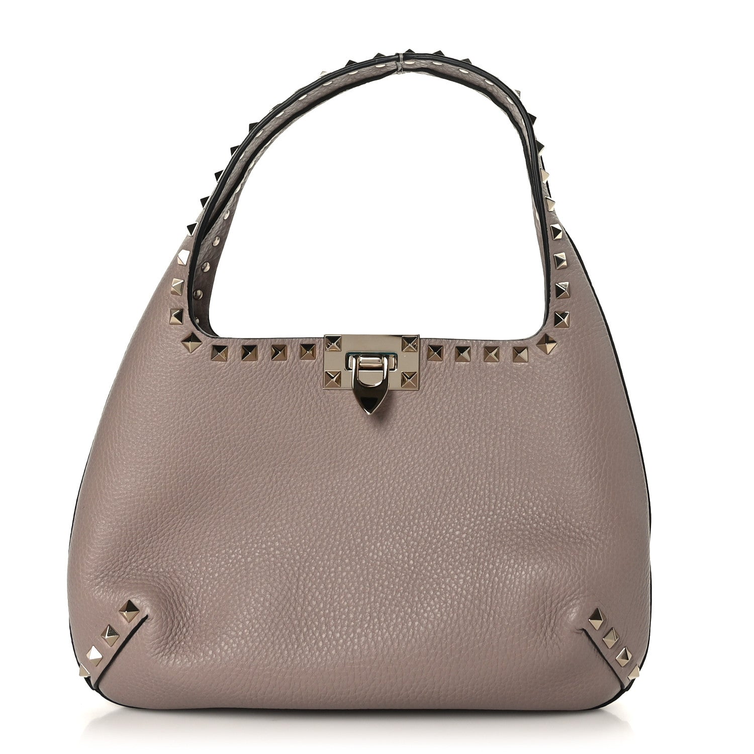 Valentino Garavani Pebbled Calfskin Small Rockstud Flip Lock Hobo Poudre 1 of 8