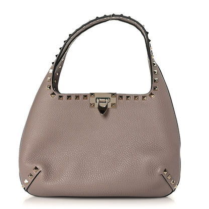 Valentino Garavani Pebbled Calfskin Small Rockstud Flip Lock Hobo Poudre 1 of 8