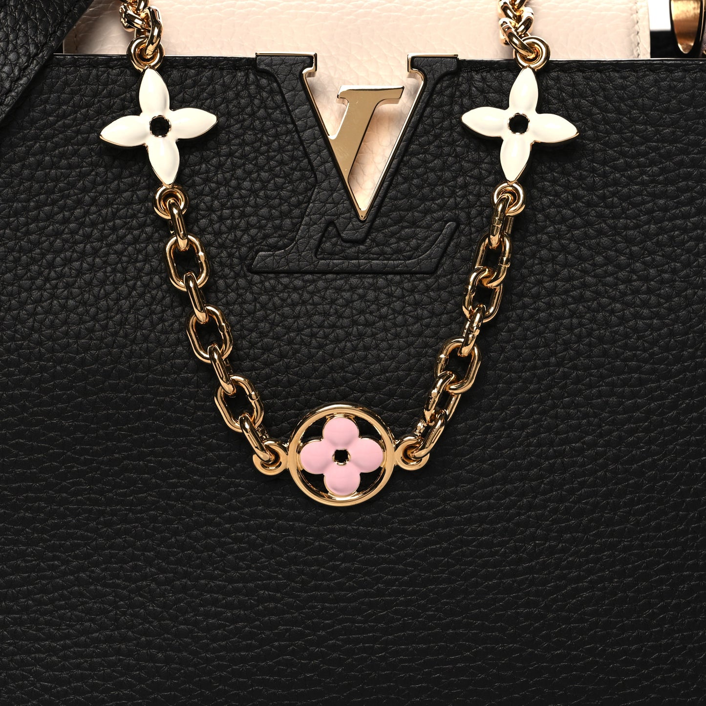 Taurillon Flower Chain Capucines MM  Black Cream Pink