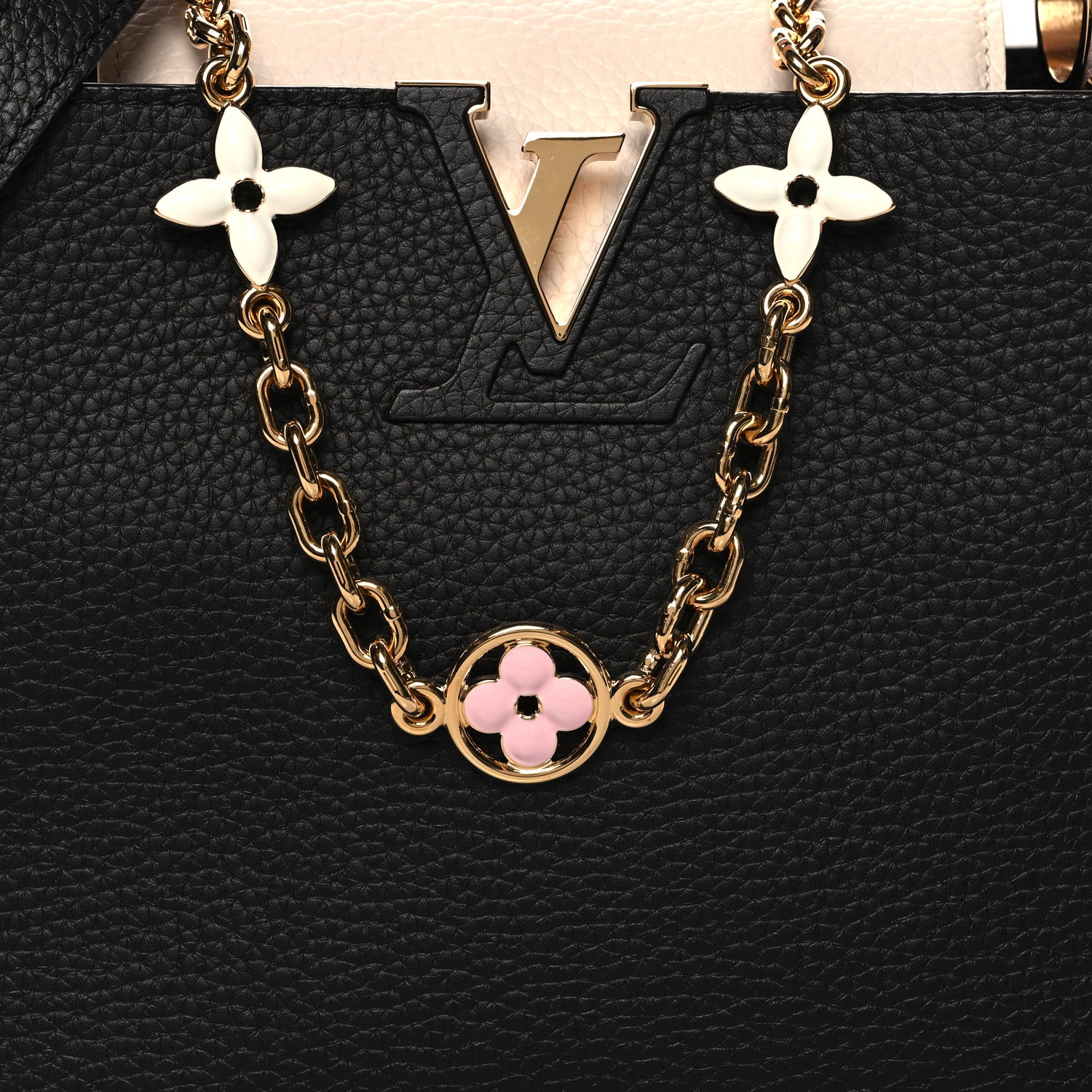 Louis Vuitton Taurillon Flower Chain Capucines MM  Black Cream Pink 8 of 10
