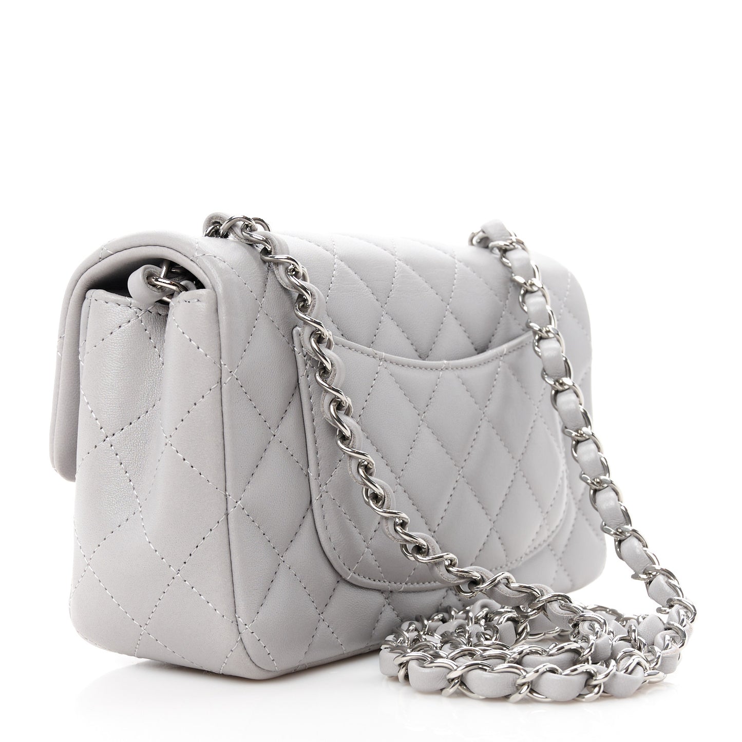 Lambskin Quilted Mini Rectangular Flap Grey