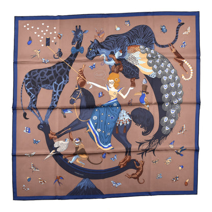Hermes Silk Story Scarf 90 Marron Glace Bleu Nuit 1 of 6