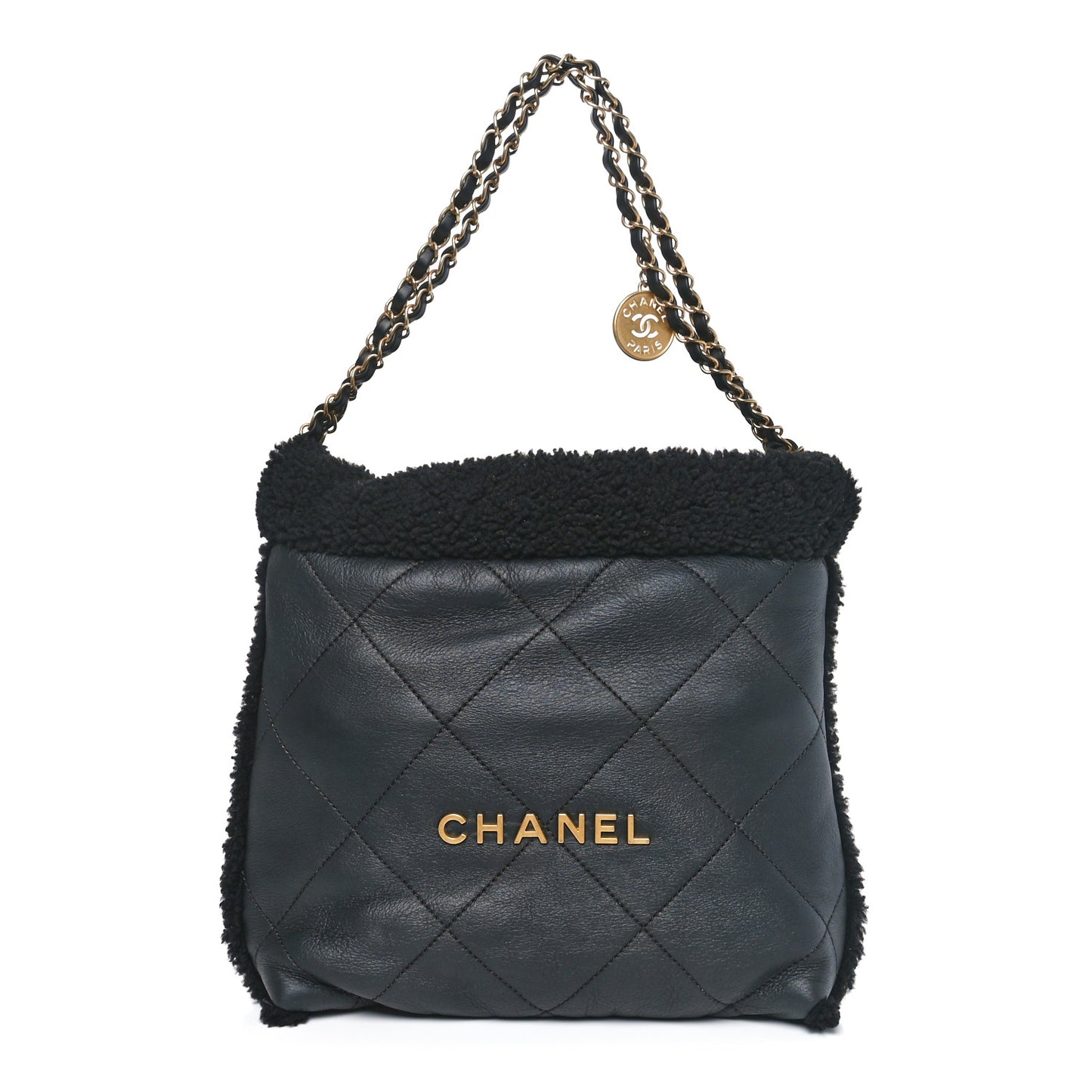 Aged Lambskin Shearling Quilted Small Chanel 22 Black