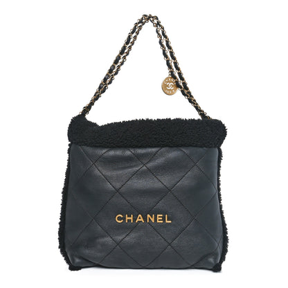Chanel Aged Lambskin Shearling Quilted Small Chanel 22 Black 1 of 12