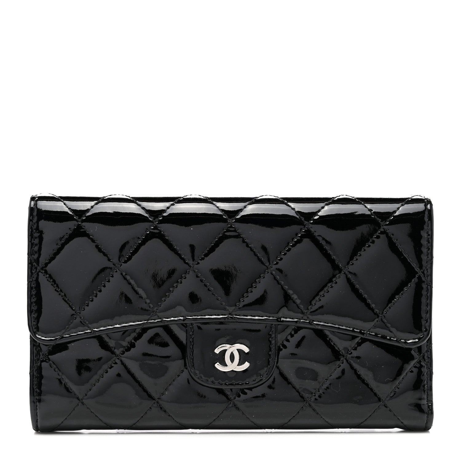 Chanel Patent Quilted Large Flap Wallet Black 1 of 8