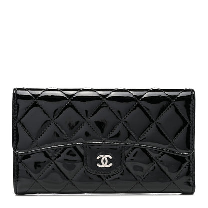 Chanel Patent Quilted Large Flap Wallet Black 1 of 8