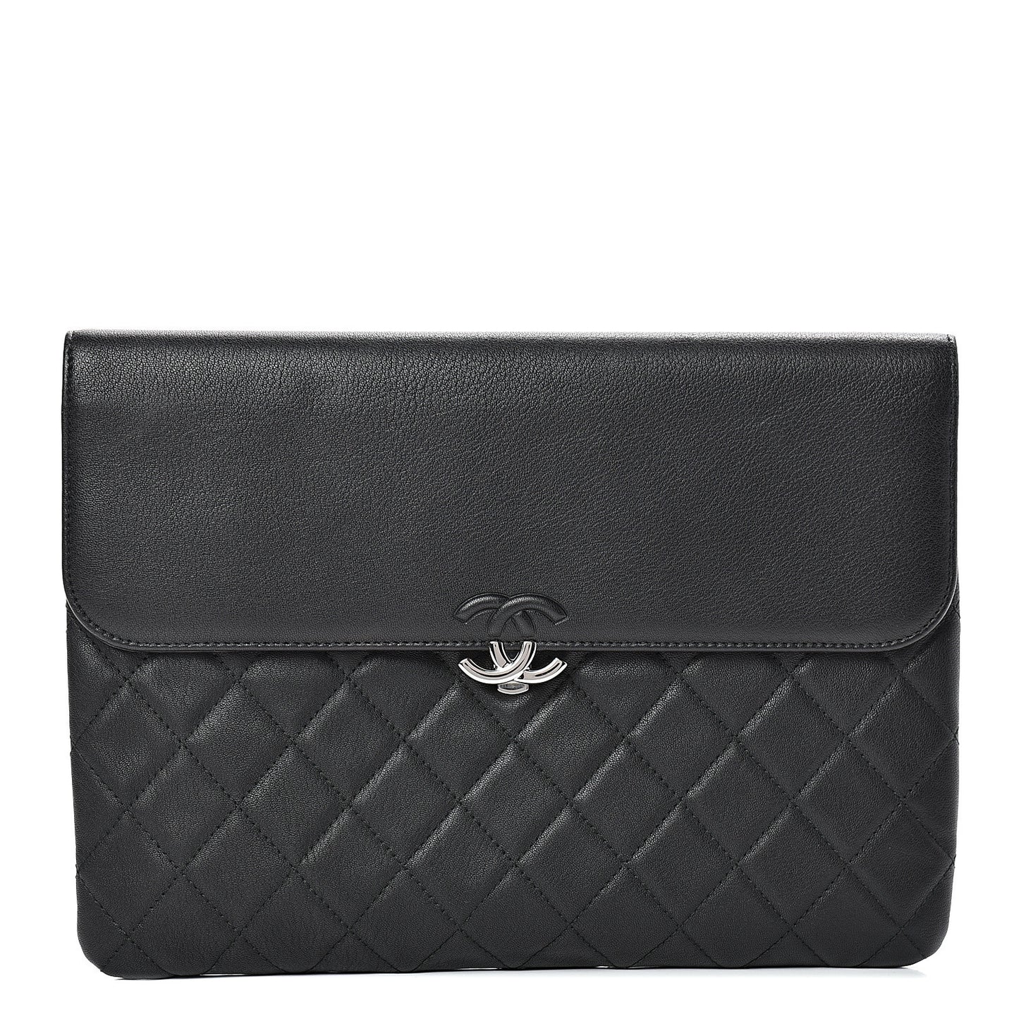 Calfskin Quilted CC Box Flap Pouch Black