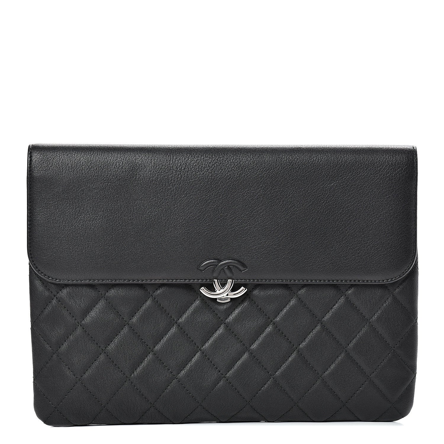 Chanel Calfskin Quilted CC Box Flap Pouch Black 1 of 8