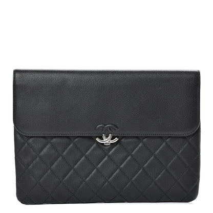 Chanel Calfskin Quilted CC Box Flap Pouch Black 1 of 8