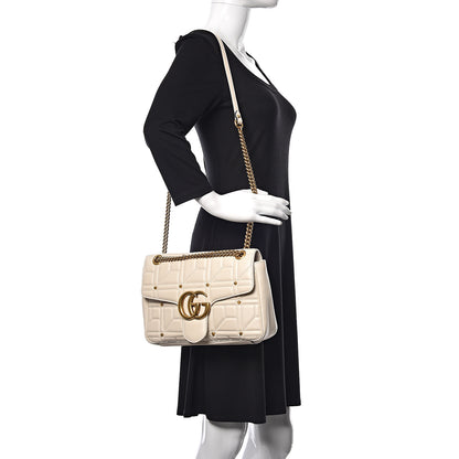 Gucci Calfskin Matelasse Studded Medium GG Marmont Shoulder Bag White 2 of 12
