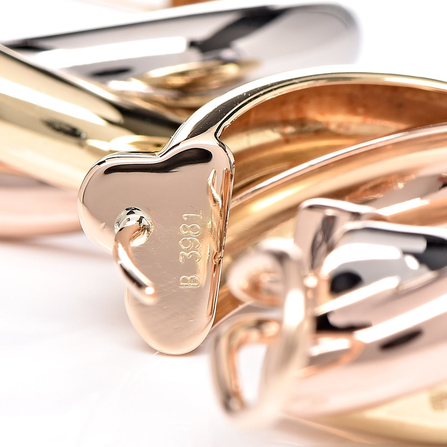18K Pink Yellow White Gold 9.5mm Trinity Hoop Earrings