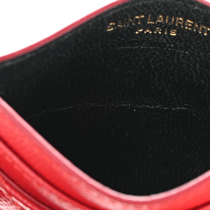 Saint Laurent Grain De Poudre Matelasse Chevron Monogram Credit Card Case New Red 8 of 14