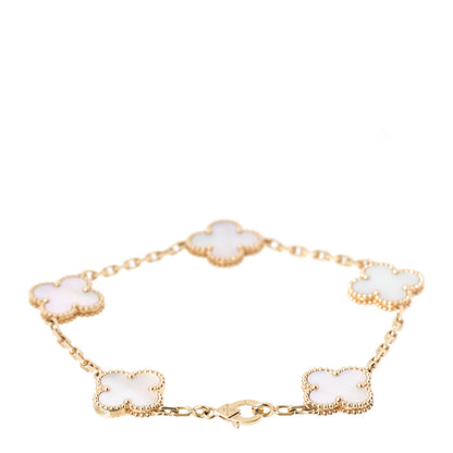 Van Cleef & Arpels 18K Yellow Gold Mother of Pearl 5 Motifs Vintage Alhambra Bracelet 2 of 5