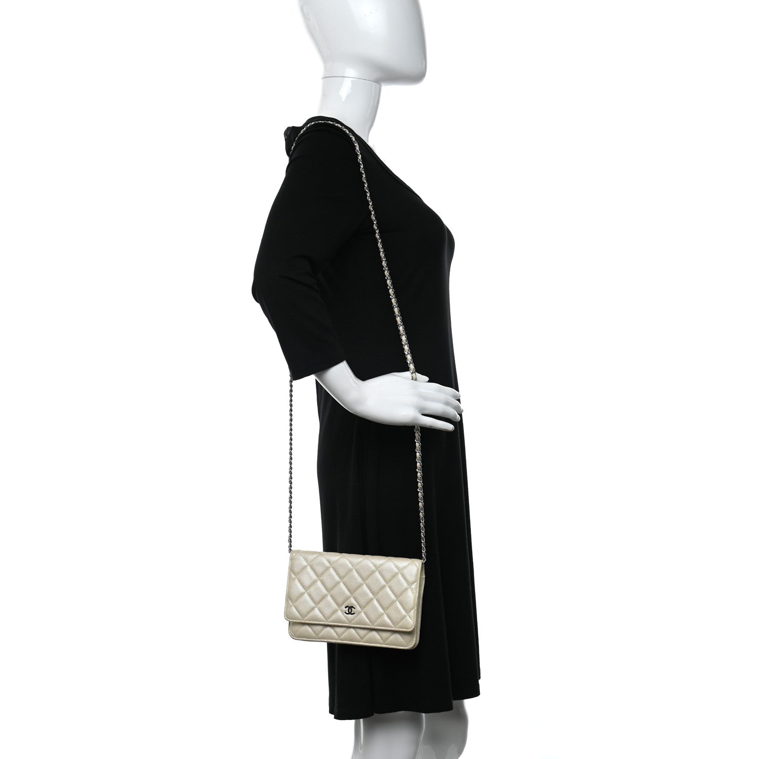 Chanel Iridescent Caviar Quilted Wallet On Chain WOC Ivory 2 of 15