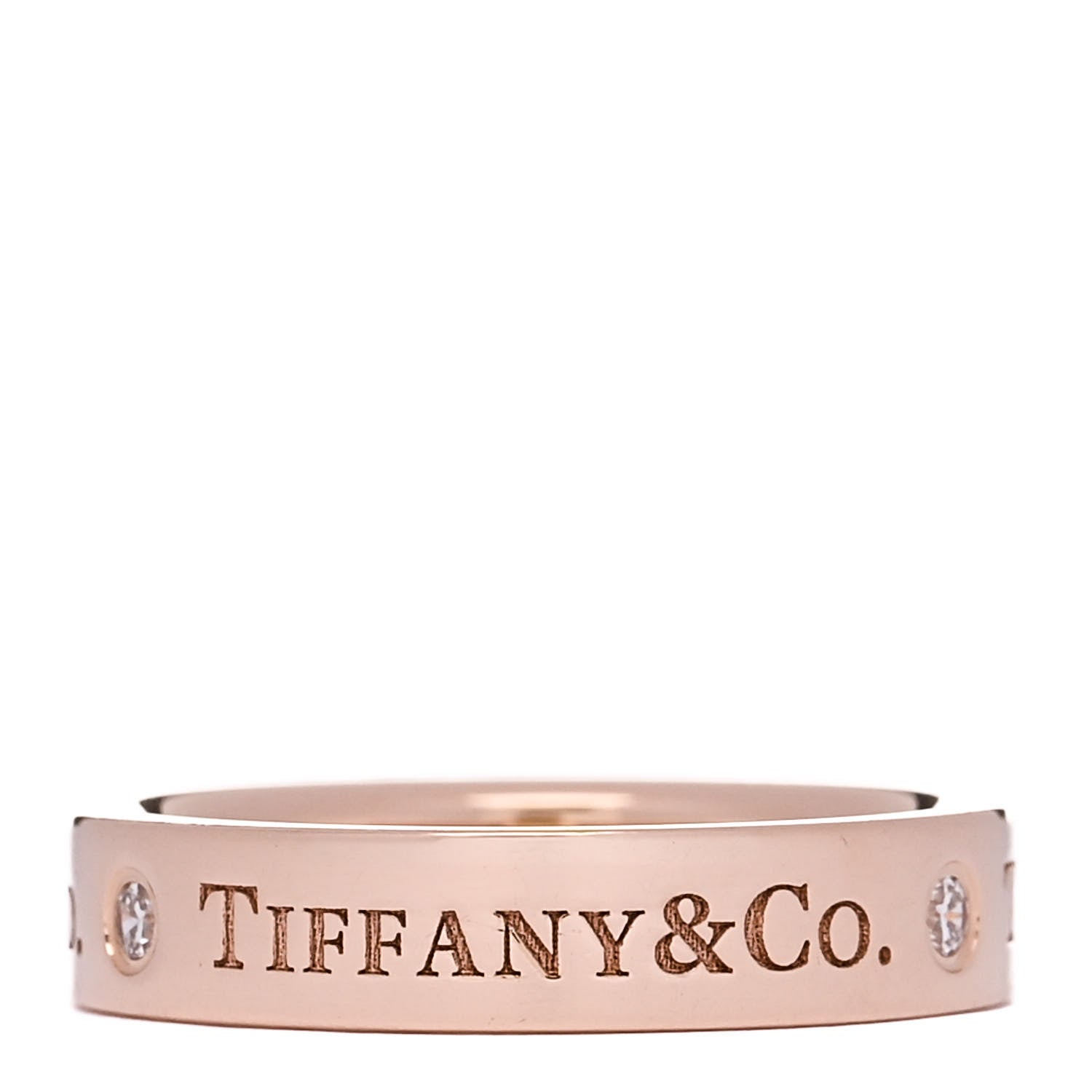 Tiffany 18K Rose Gold Diamond 4mm Logo Band Ring 50 5.25 3 of 4