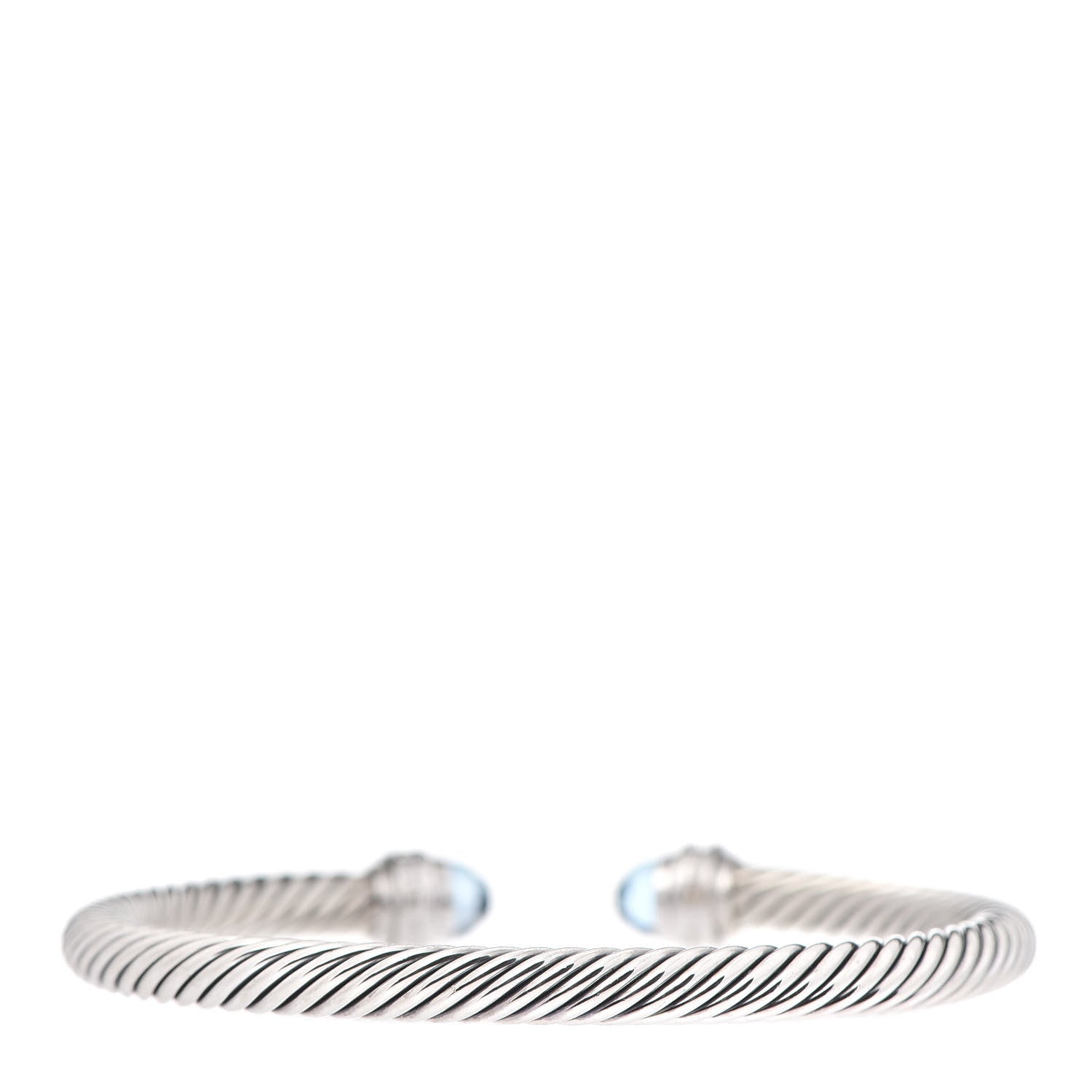 David Yurman Sterling Silver 18K White Gold Diamond Blue Topaz 5mm Cable Classics Bracelet 3 of 5