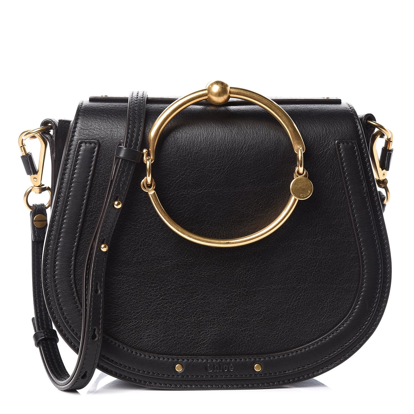 Calfskin Suede Medium Nile Bracelet Bag Black