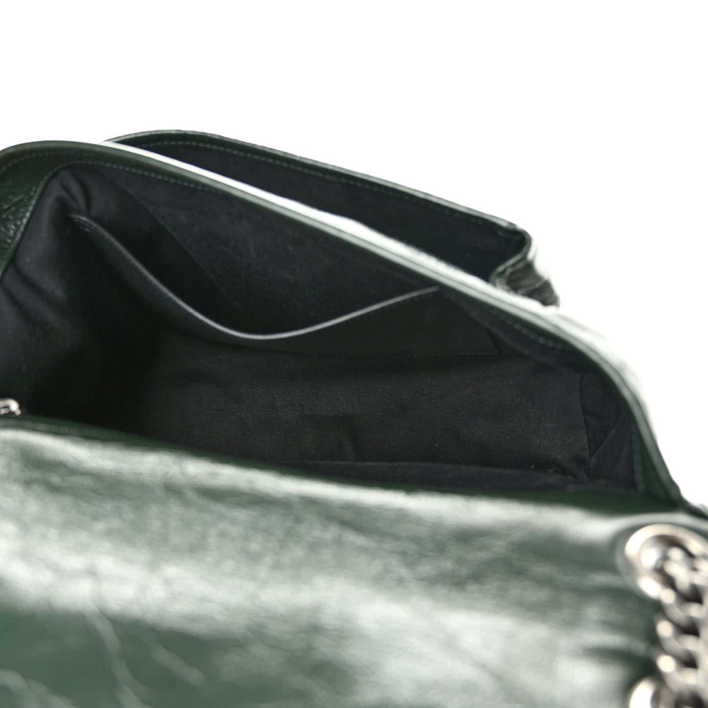 Crinkled Calfskin Matelasse Monogram Medium Niki Chain Satchel Dark Green