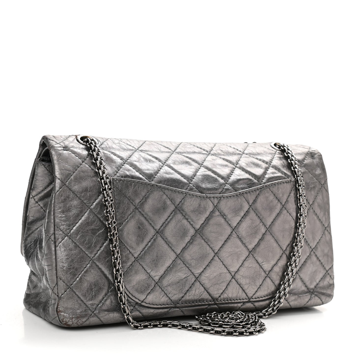 Metallic Aged Calfskin Quilted 2.55 Reissue 227 Flap Dark Silver