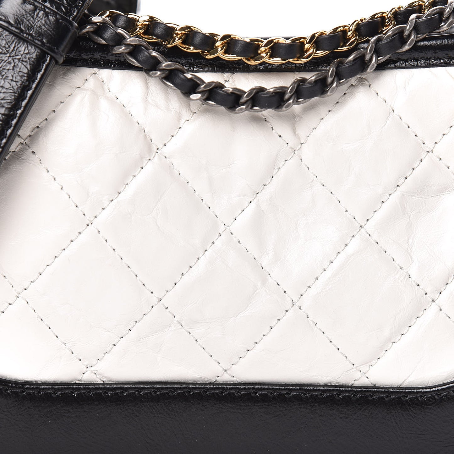 Aged Calfskin Quilted Small Gabrielle Hobo Black White
