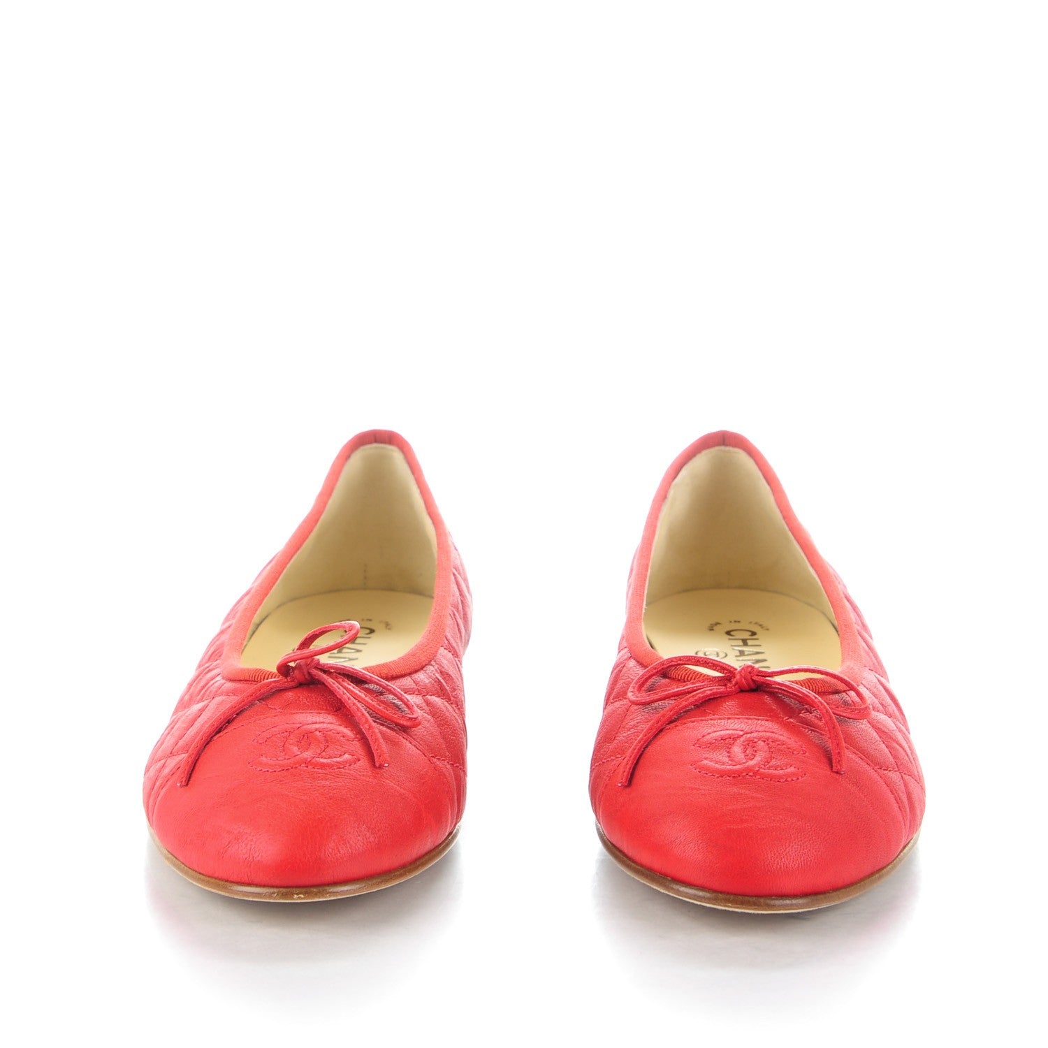 Chanel Lambskin Quilted CC Ballerina Flats 40.5 Red 2 of 8