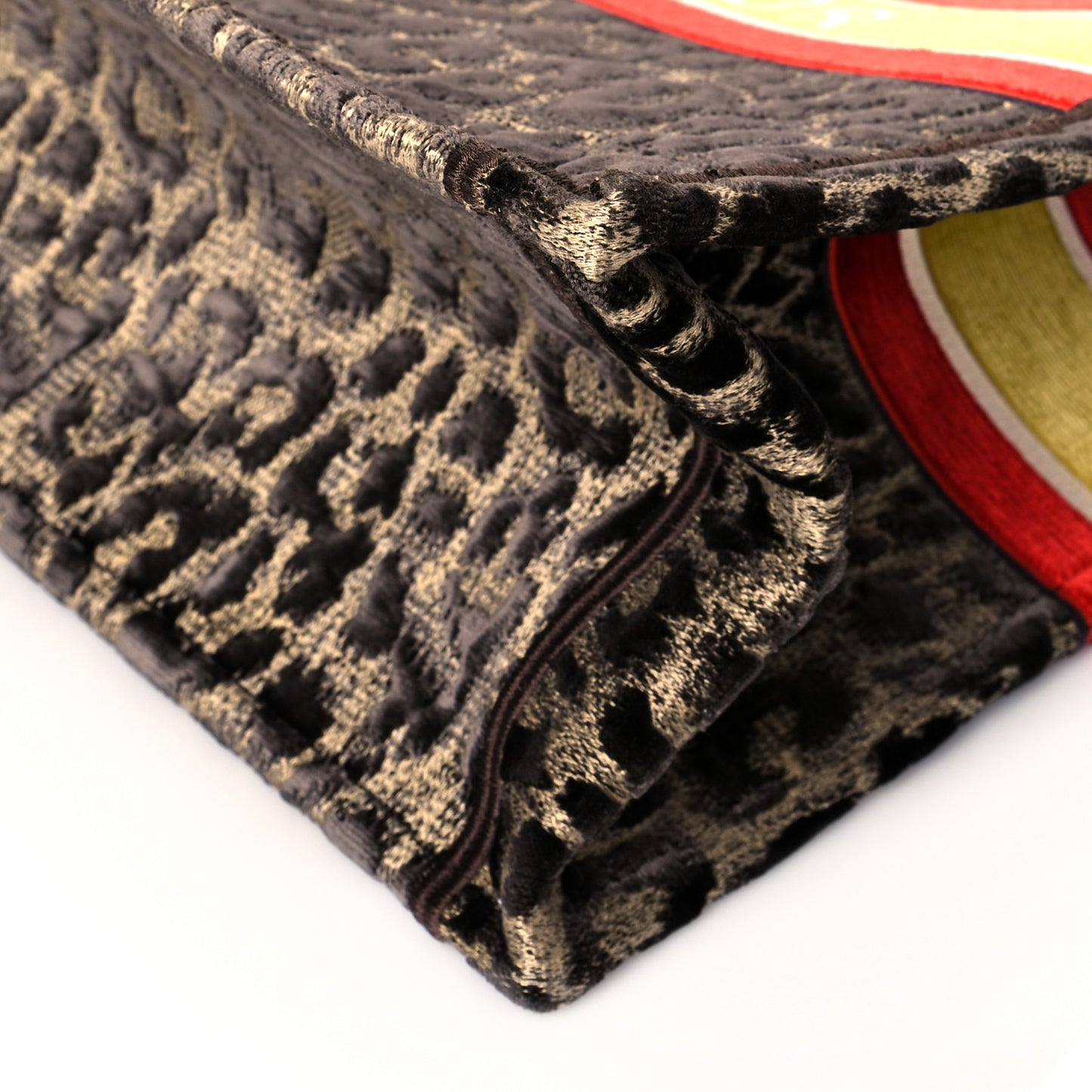 Canvas Velvet Embroidered Large Leopard Book Tote Beige