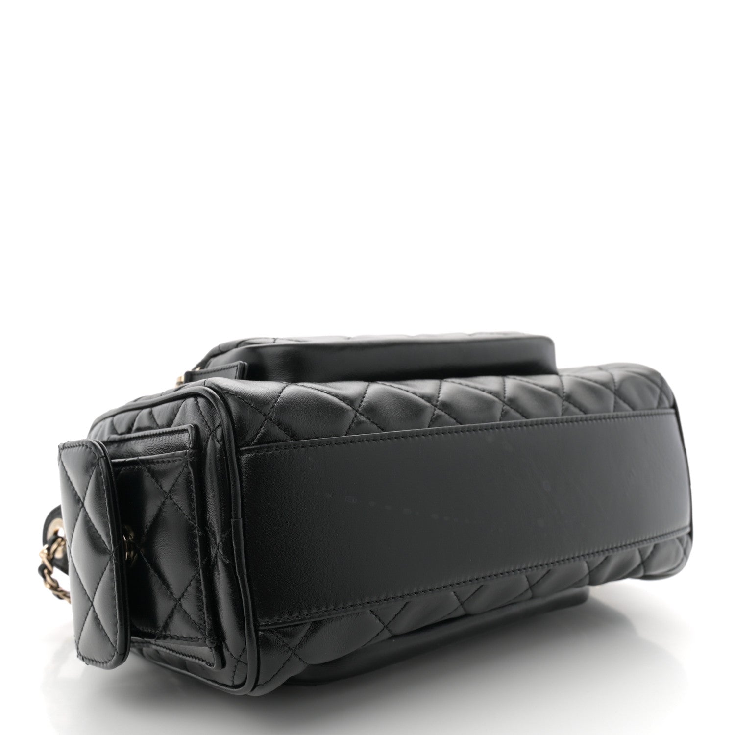 Chanel Shiny Crumpled Lambskin Quilted Medium Preppy Pocket Camera Case Black 4 of 12