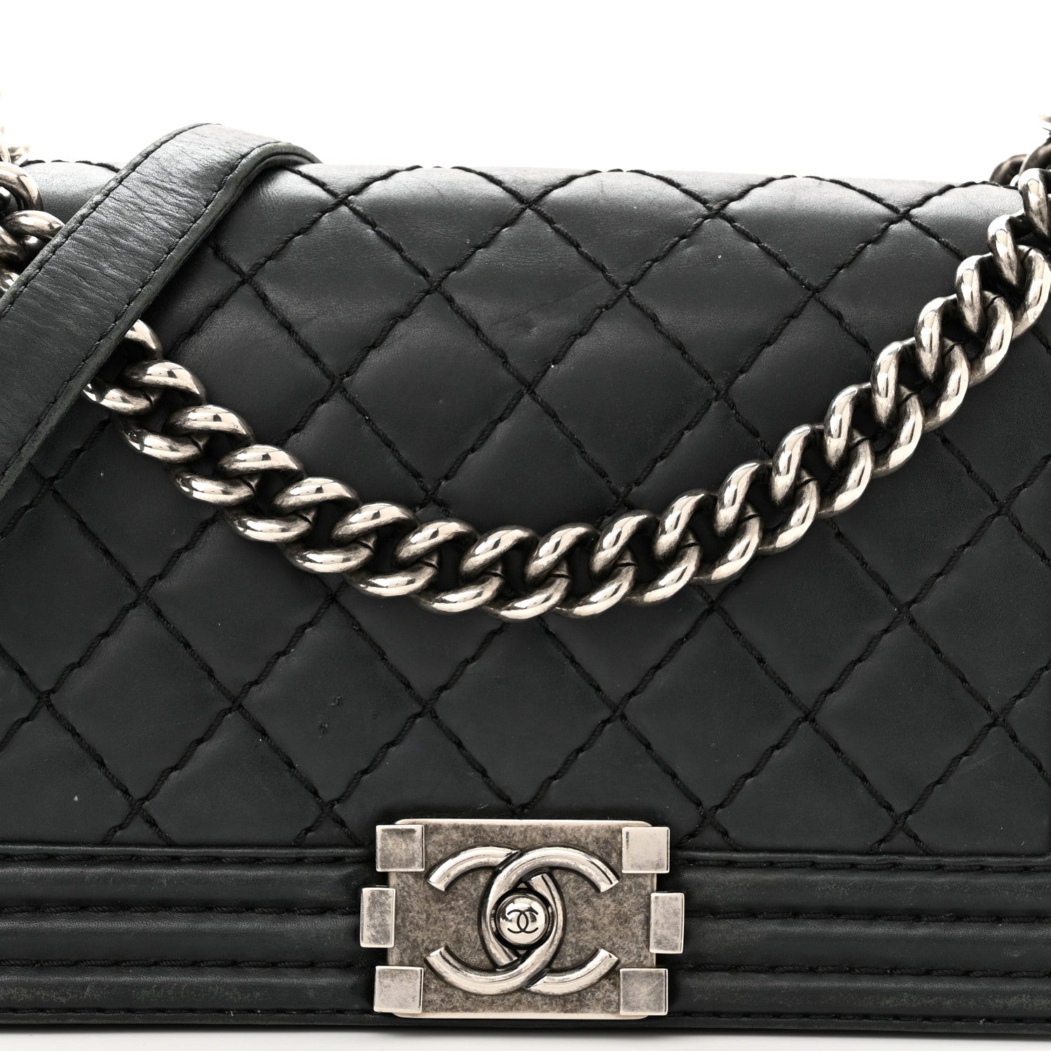 Chanel Calfskin Quilted Double Stitch New Medium Boy Flap Black 8 of 16