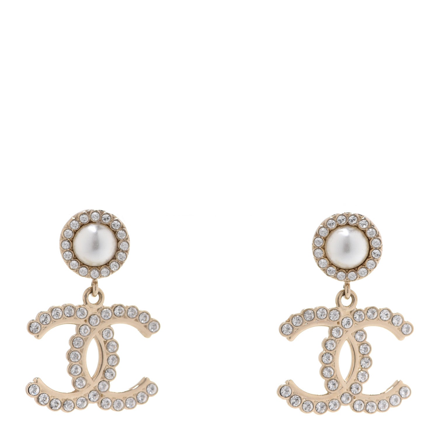 Chanel Crystal Pearl Bow-tiful CC Drop Earrings Gold 1 of 5