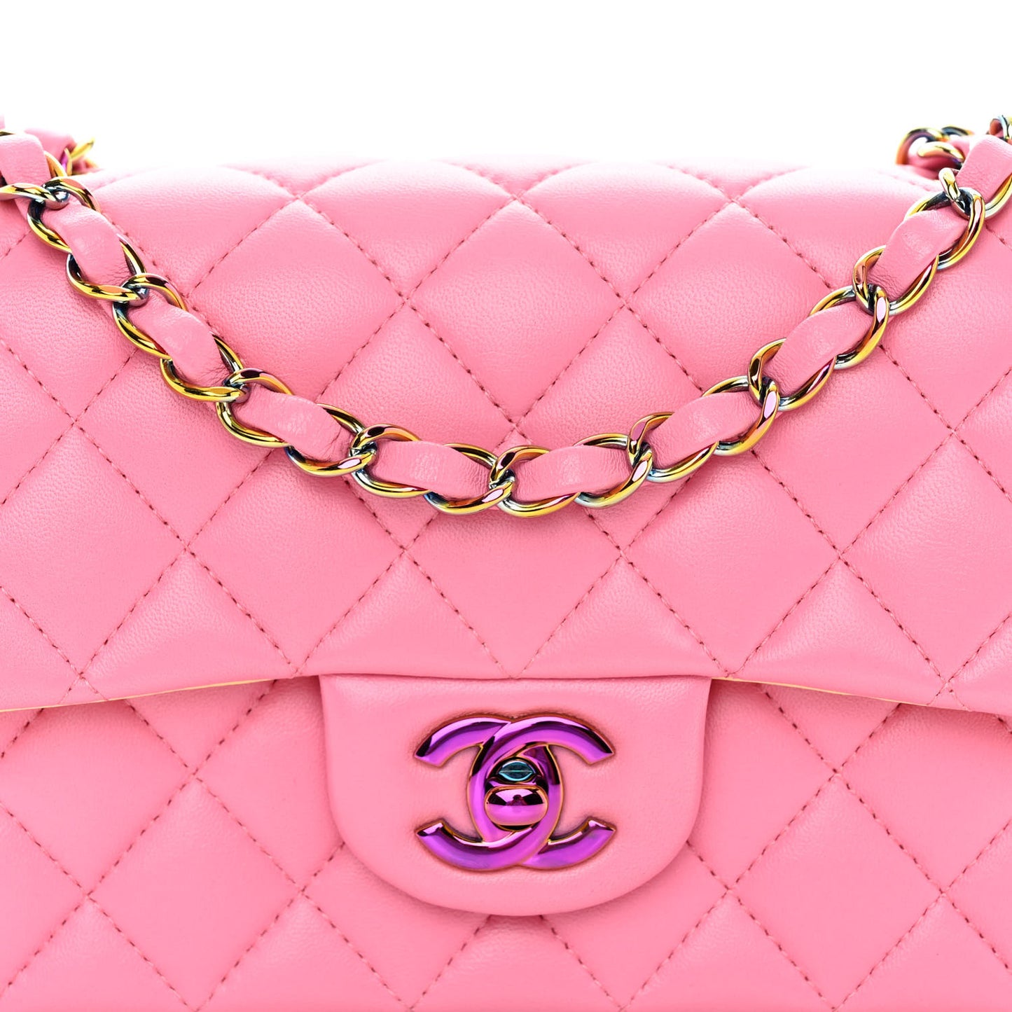 Lambskin Quilted Mini Rectangular Flap Pink Yellow