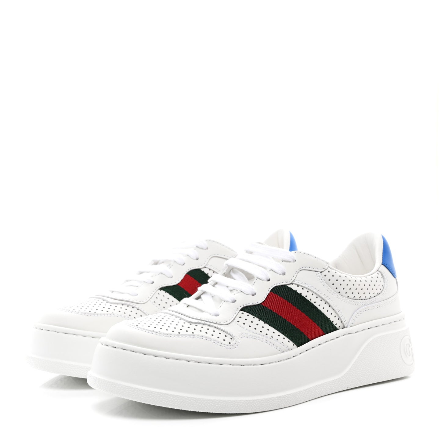 Calfskin Web Perforated Womens Platform 55mm Sneakers 38.5 White Bright Splash