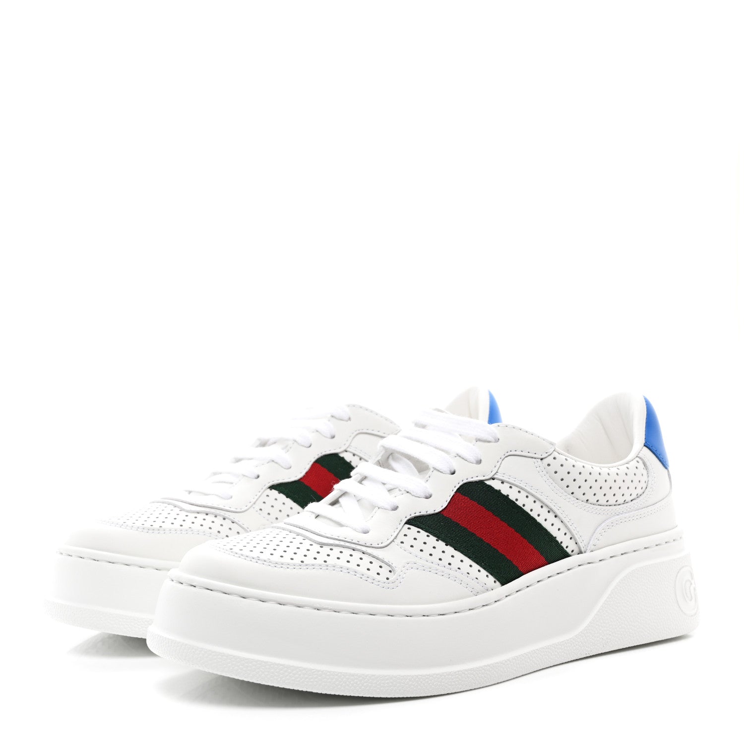 Gucci Calfskin Web Perforated Womens Platform 55mm Sneakers 38.5 White Bright Splash 3 of 10