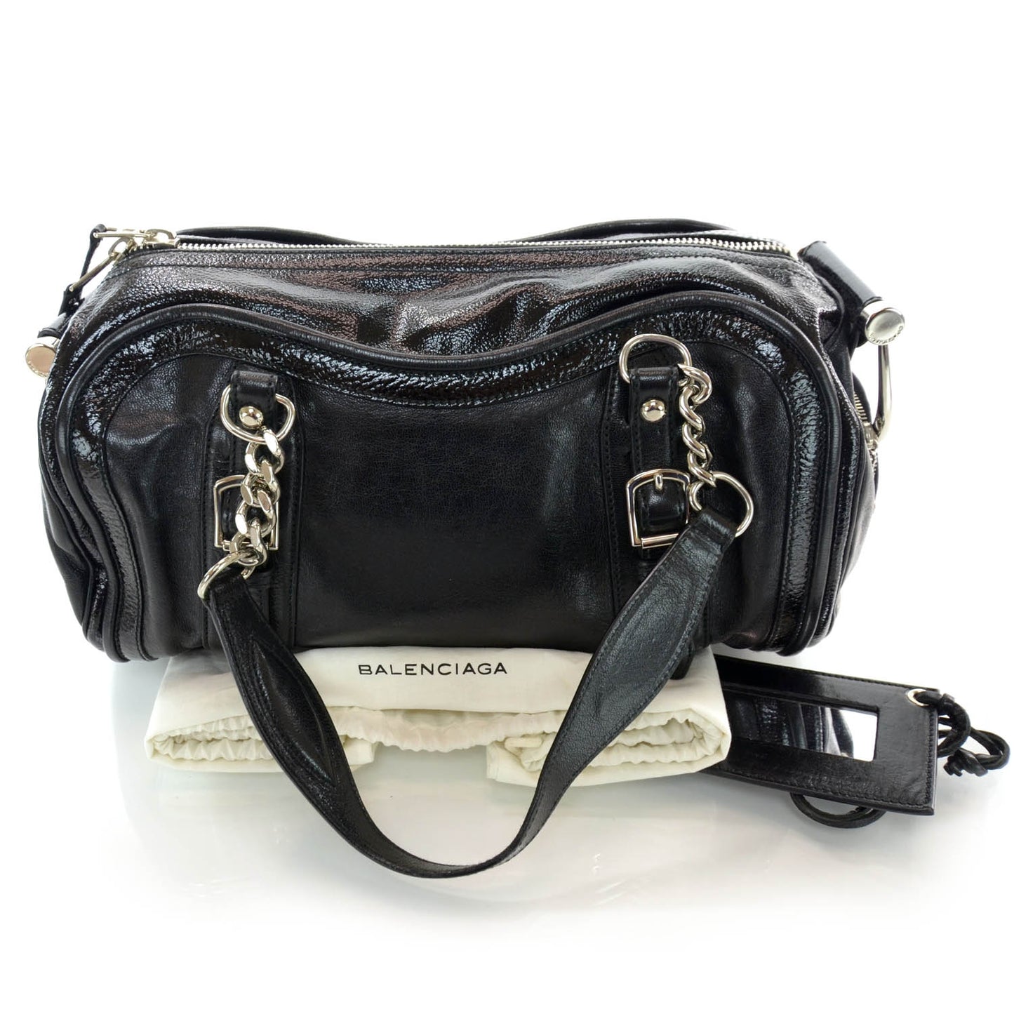Leather Embossed Logo Satchel Black