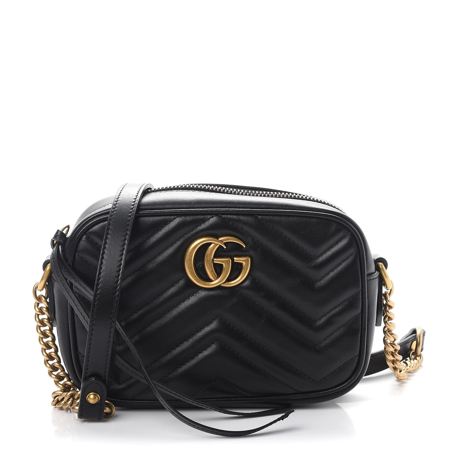 Gucci Calfskin Matelasse Mini GG Marmont Chain Shoulder Bag Black 1 of 9