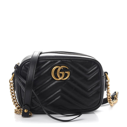 Gucci Calfskin Matelasse Mini GG Marmont Chain Shoulder Bag Black 1 of 9