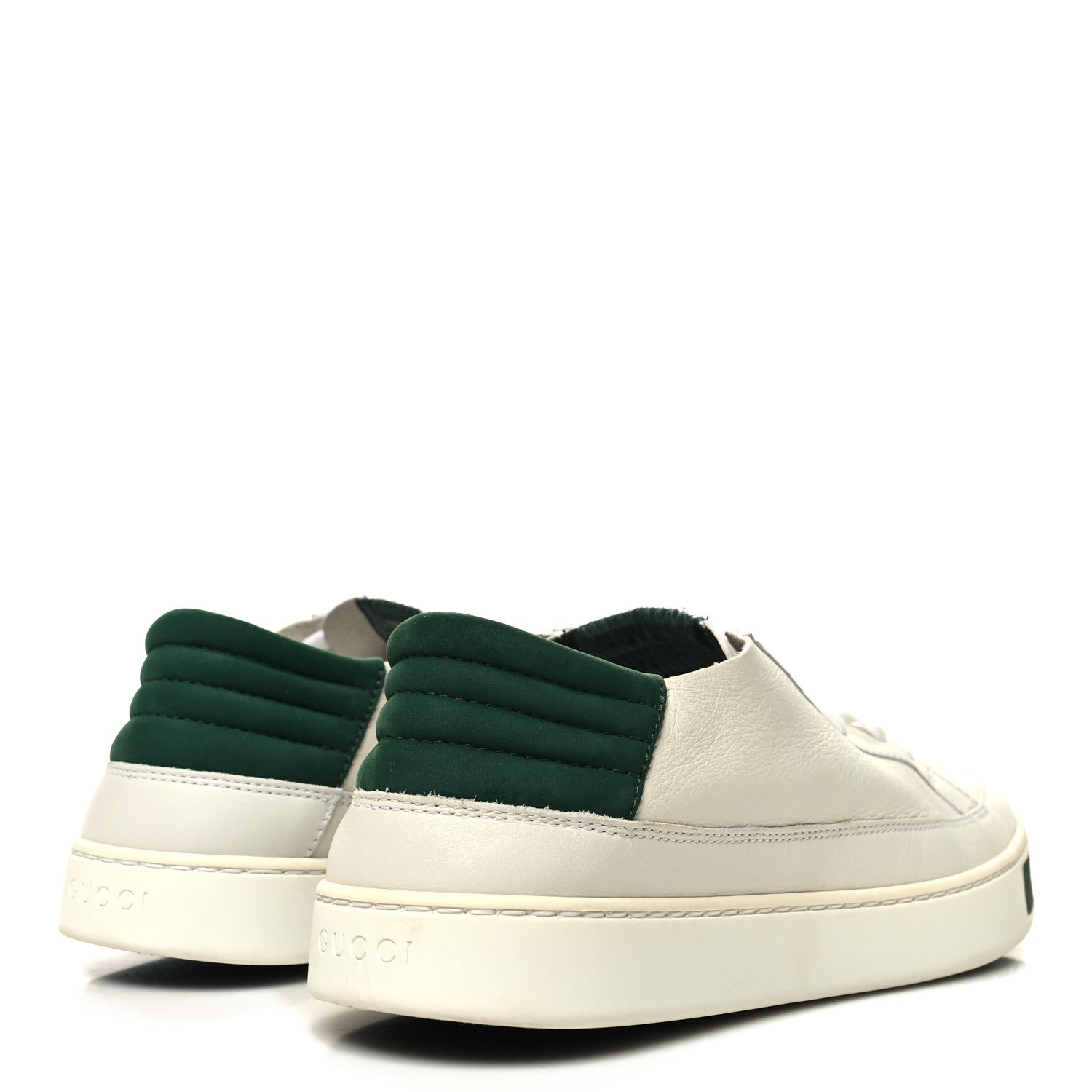 Gucci Nappa Suede Mens Low Top Sneakers 8 White Green 4 of 7