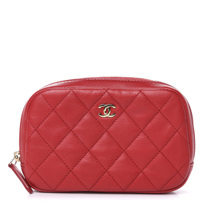 Chanel Caviar Quilted Small Curvy Pouch Cosmetic Case Dark Red 1 of 10
