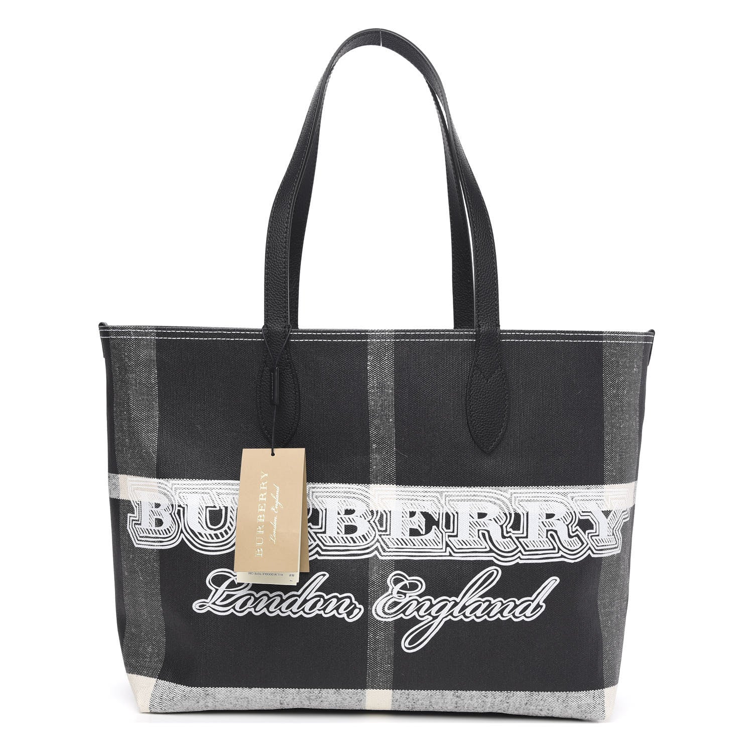 Burberry Coated Canvas Mega Check Medium Doodle Tote Black White 1 of 10