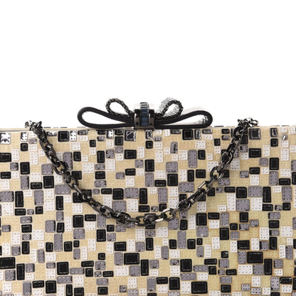 Christian Louboutin Satin Sequins Mosaique Cleo Clutch Black White 14 of 14