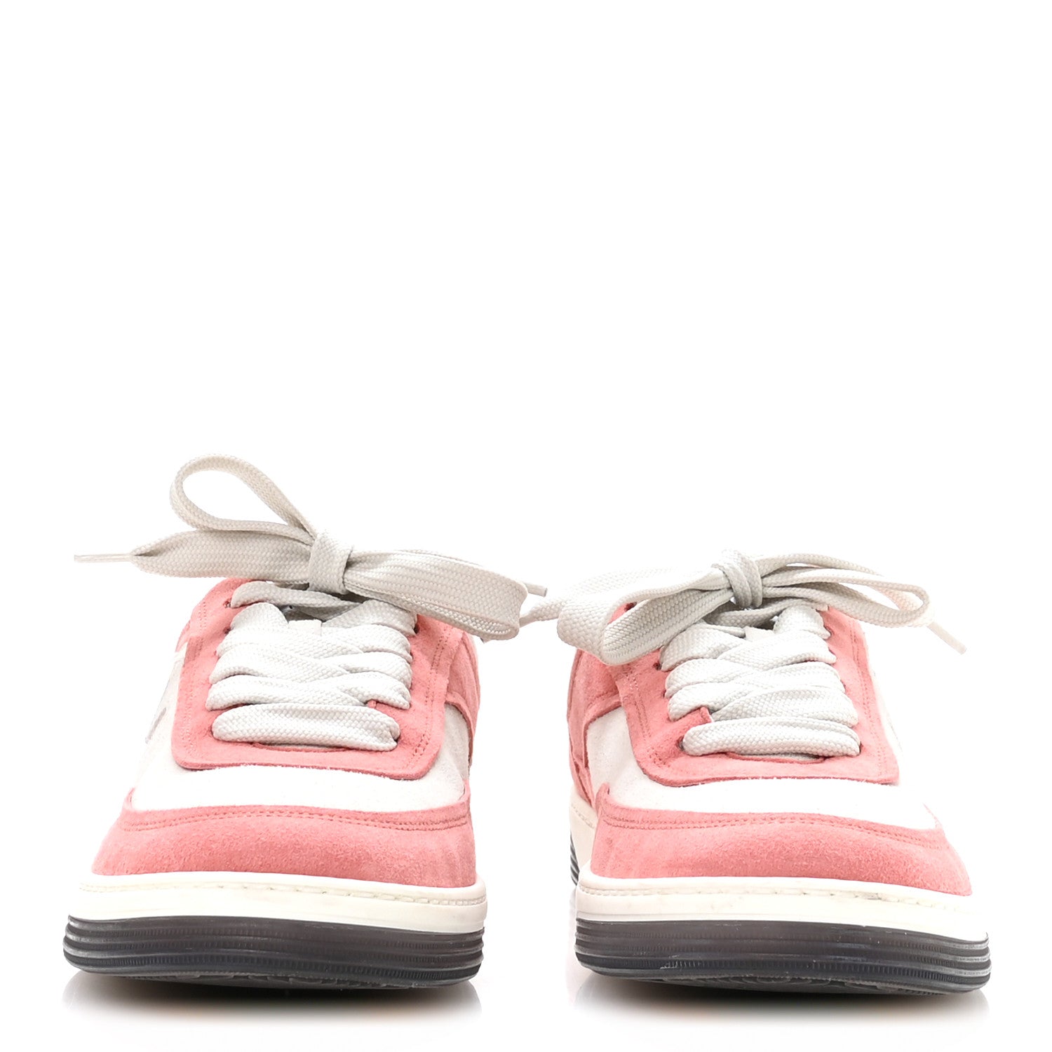 Chanel Suede Kidskin Womens CC Sneakers 38.5 White Pink 3 of 9