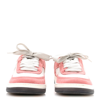 Chanel Suede Kidskin Womens CC Sneakers 38.5 White Pink 3 of 9