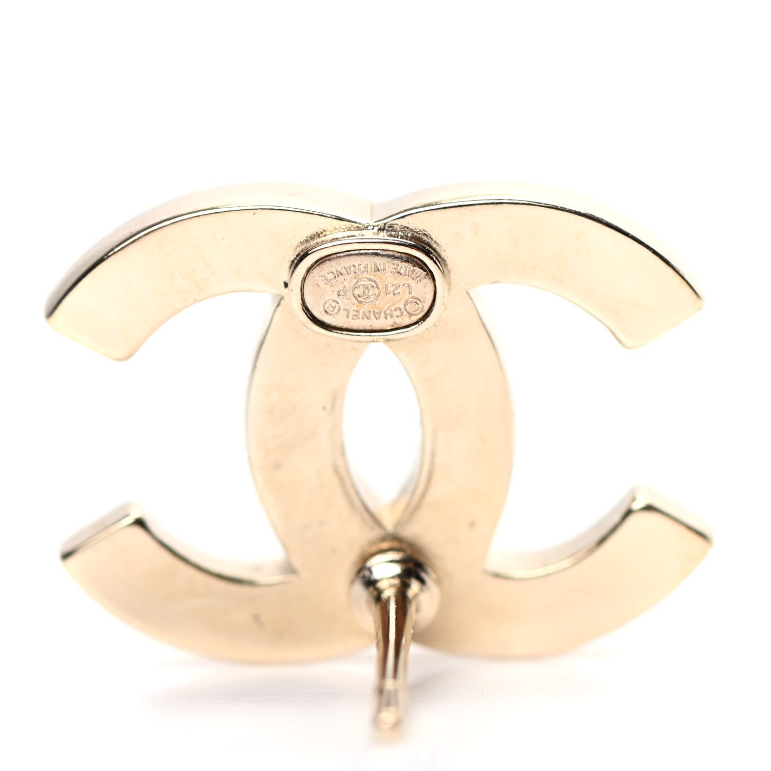 Chanel Crystal Metal CC Paris Button Stud Earrings Gold 4 of 5
