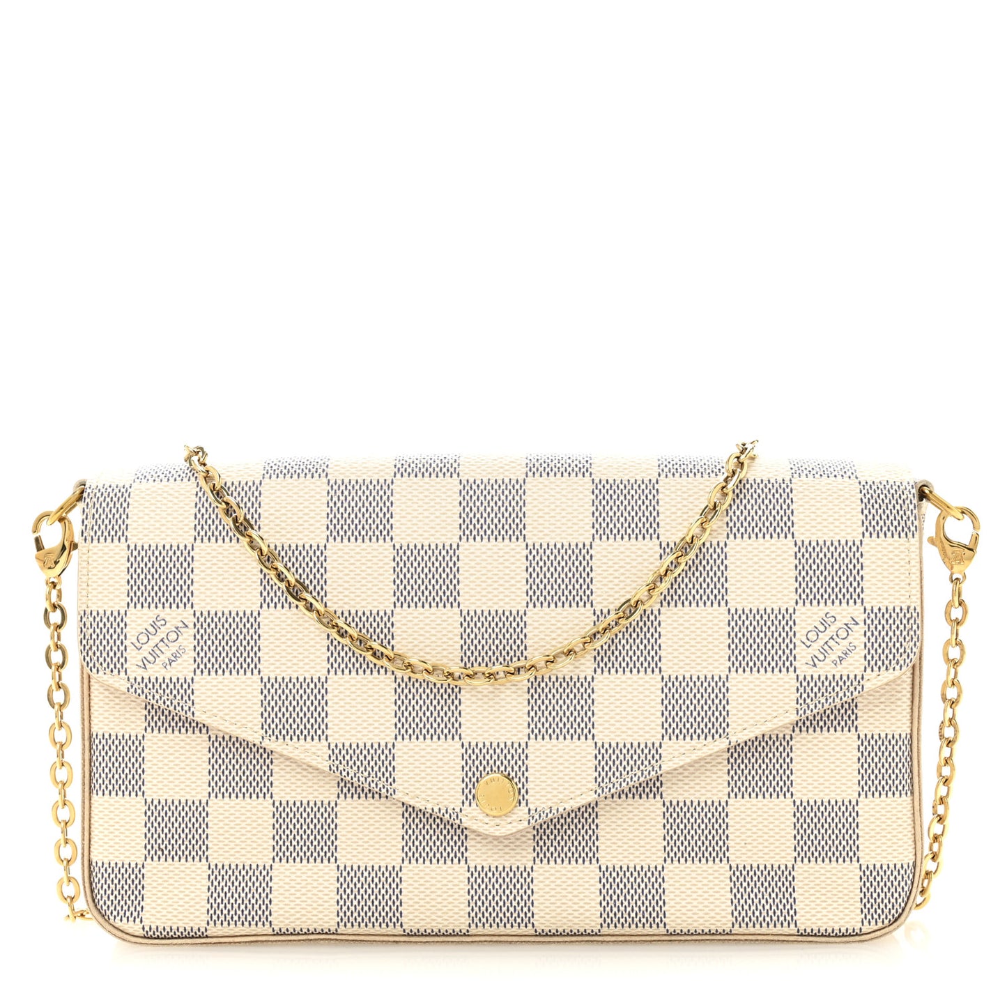 Damier Azur Pochette Felicie Chain Wallet Rose Ballerine