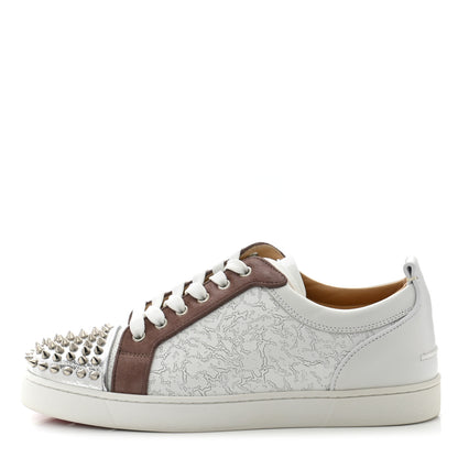 Christian Louboutin Calfskin Mens Louis Junior Spikes Orlato Flat Sneakers 42 White Sliver 1 of 10