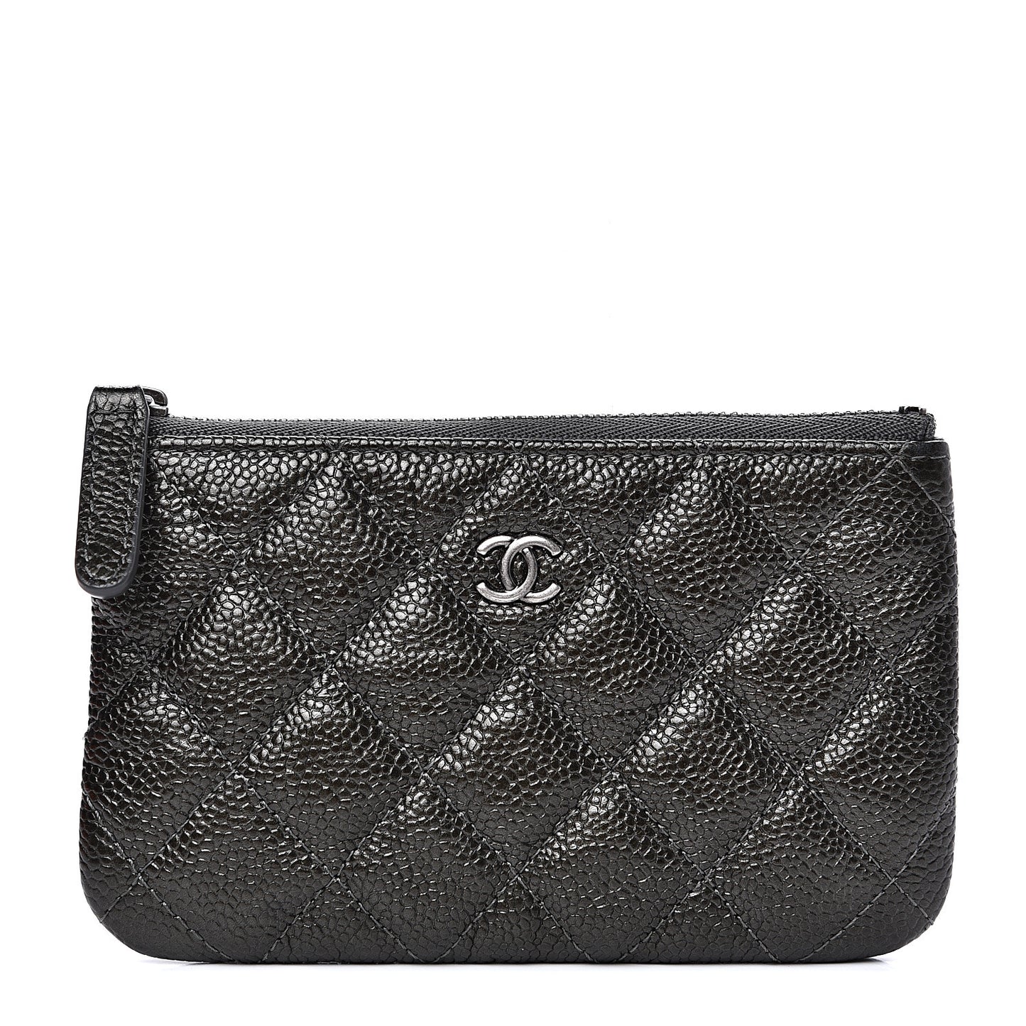 Caviar Quilted Small Cosmetic Case Dark Charcoal